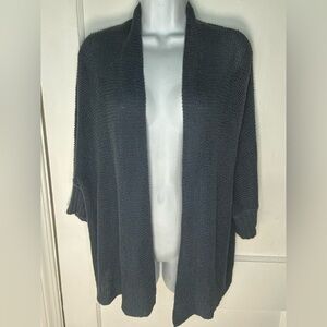 Eileen Fisher Blue Open-Front Mesh Linen Blend Cardigan